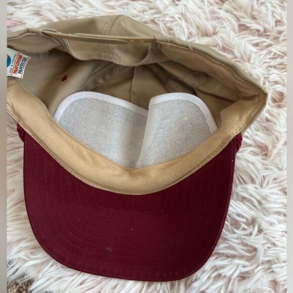 Vintage Nissun Tan Maroon Rope Band Snapback Trucker Hat Texas Bryant Grain Co - Picture 4 of 7